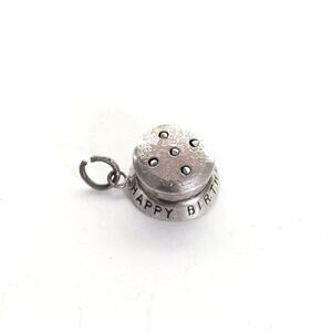 Vintage Estate Sterling Silver Happy Birthday Cake Dainty Pendant Bracelet Charm